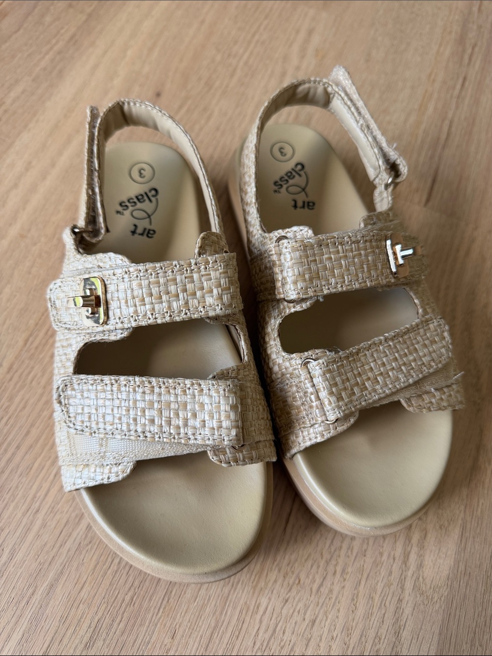 art class Beige Woven Kids Sandals with Velcro Adjustable Straps